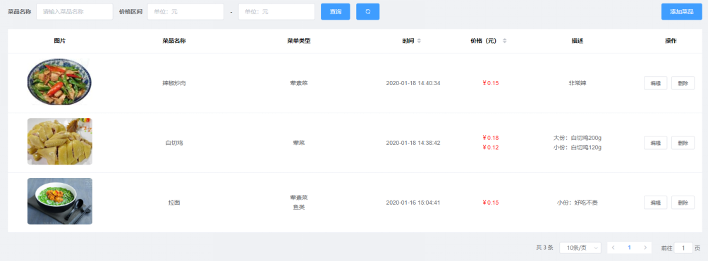 菜品管理、配料管理